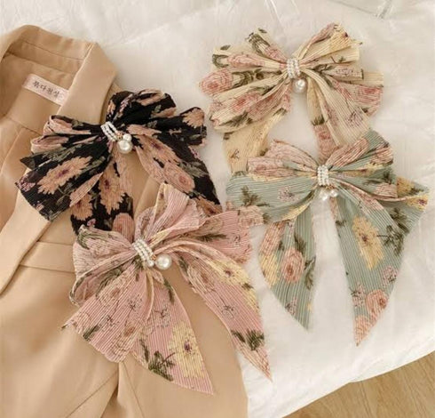 Fashion Bow Knot Floral Print Hairpin